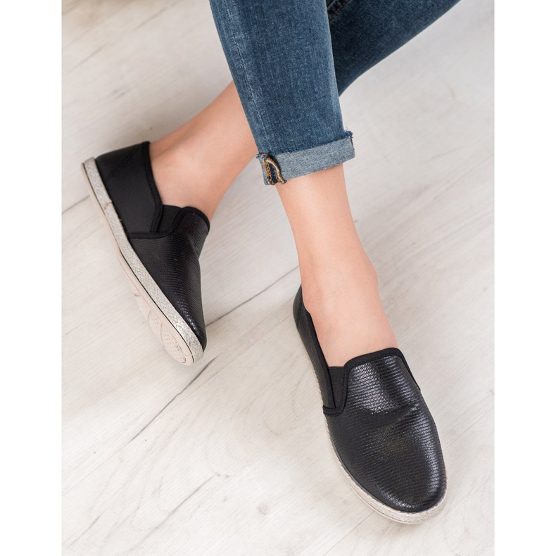 SHELOVET Zapatos brillantes sin cordones negro 1