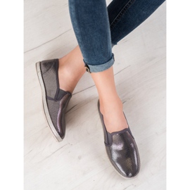 SHELOVET Zapatos brillantes sin cordones gris 3