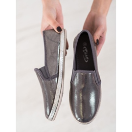SHELOVET Zapatos brillantes sin cordones gris 4