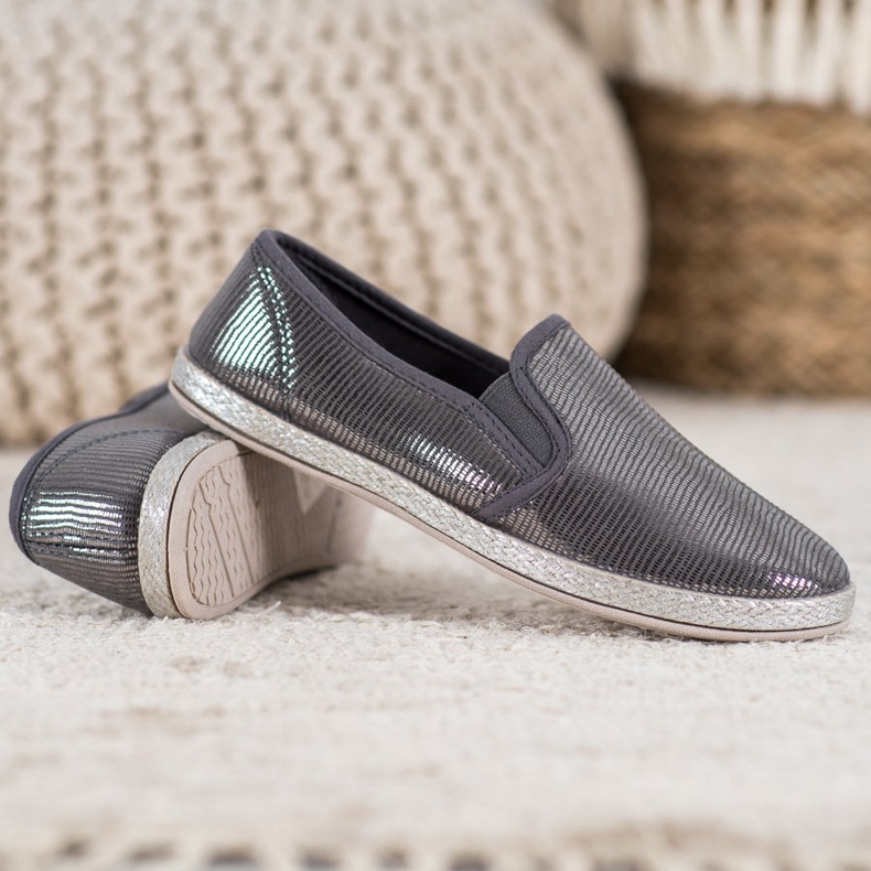 SHELOVET Zapatos brillantes sin cordones gris 1