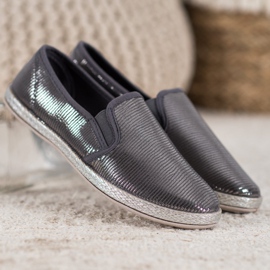 SHELOVET Zapatos brillantes sin cordones gris 2