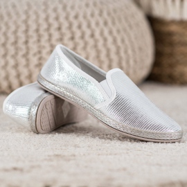 SHELOVET Zapatos brillantes sin cordones gris 4