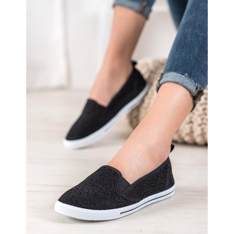 SHELOVET Zapatos sin cordones con purpurina negro 1
