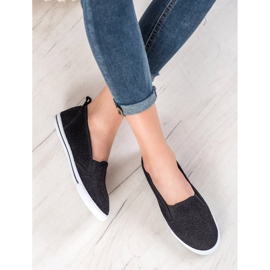 SHELOVET Zapatos sin cordones con purpurina negro 5