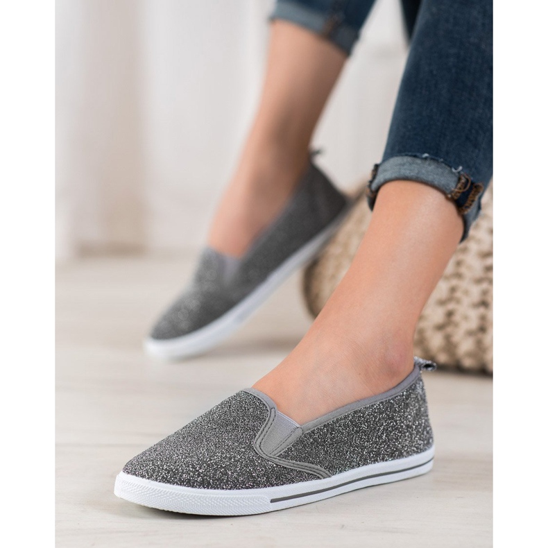 SHELOVET Zapatos sin cordones con purpurina gris 1