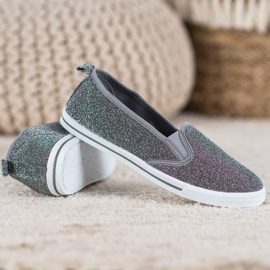 SHELOVET Zapatos sin cordones con purpurina gris 2