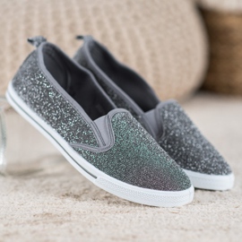 SHELOVET Zapatos sin cordones con purpurina gris 3
