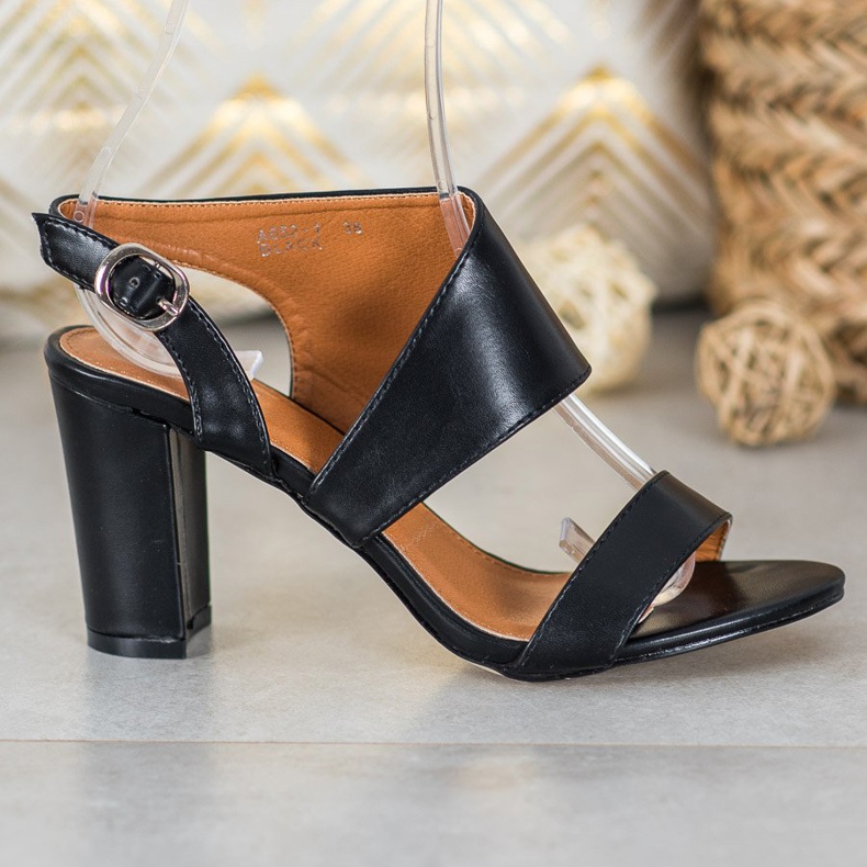 SHELOVET Cómodas sandalias de tacón negro 2