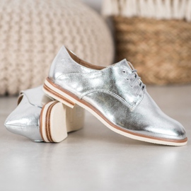 SHELOVET Zapatos plateados con cuero ecológico gris 1