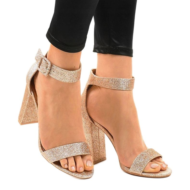 Zapatos de salón rosas abiertos con purpurina ZY-161 rosado amarillo 1