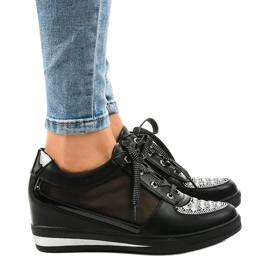 Zapatillas de malla negras en la cuña TL-29 negro 2