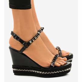 Sandalias de cuña negras con tachuelas 1926 negro 3