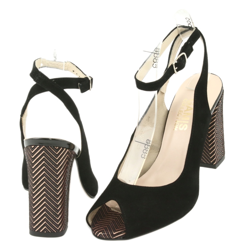 Gamis Sandalias de cuero negro para mujeres Negro 3930 4