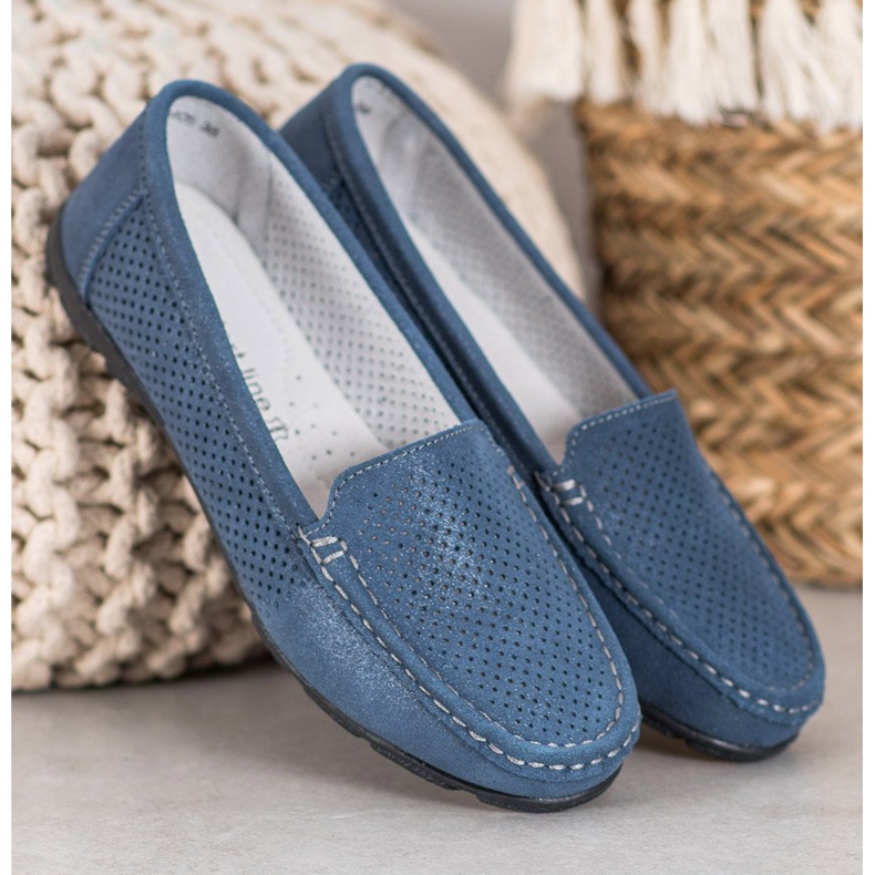 Mocasines de piel con purpurina VINCEZA azul 1