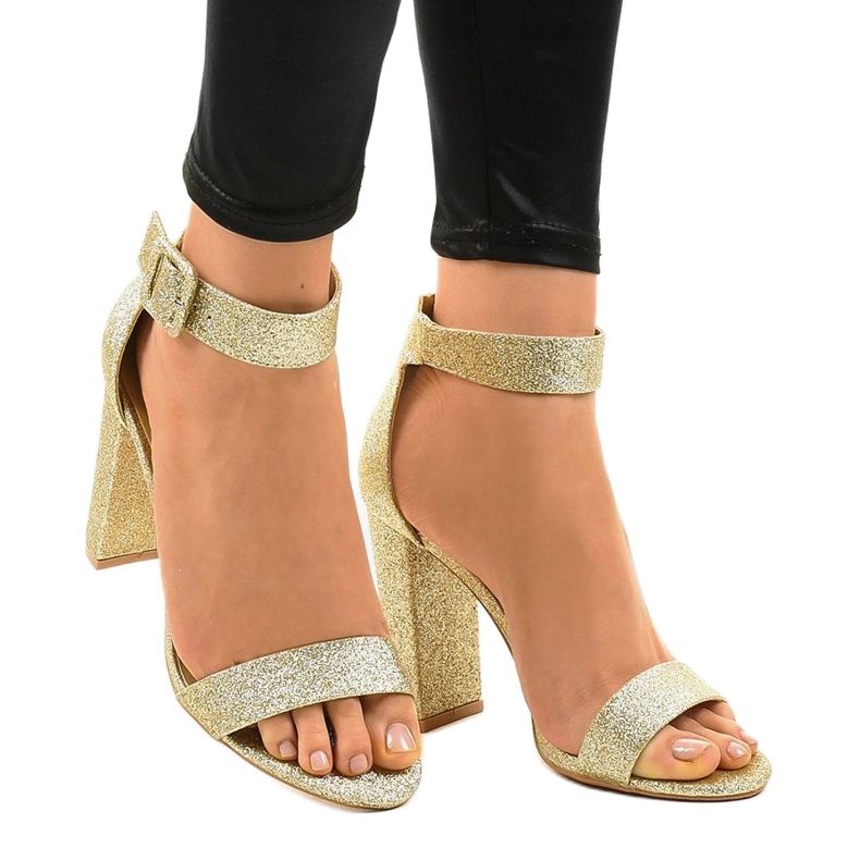 Zapatos de salón abiertos con purpurina dorados ZY-161 1