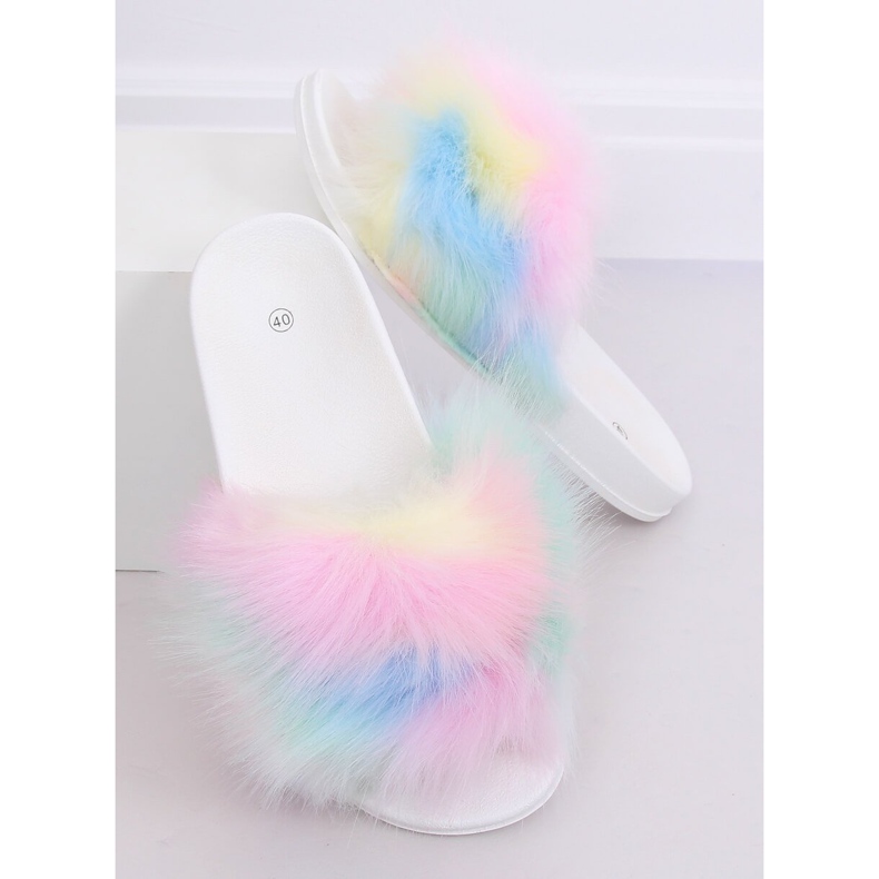 Chanclas con pelo arcoíris CK153P ​​Blanco multicolor 1
