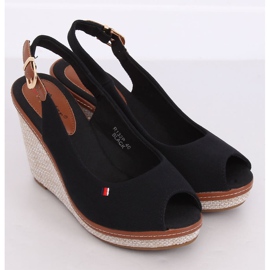 Sandalias negras con tacón de cuña R132P Negro 2