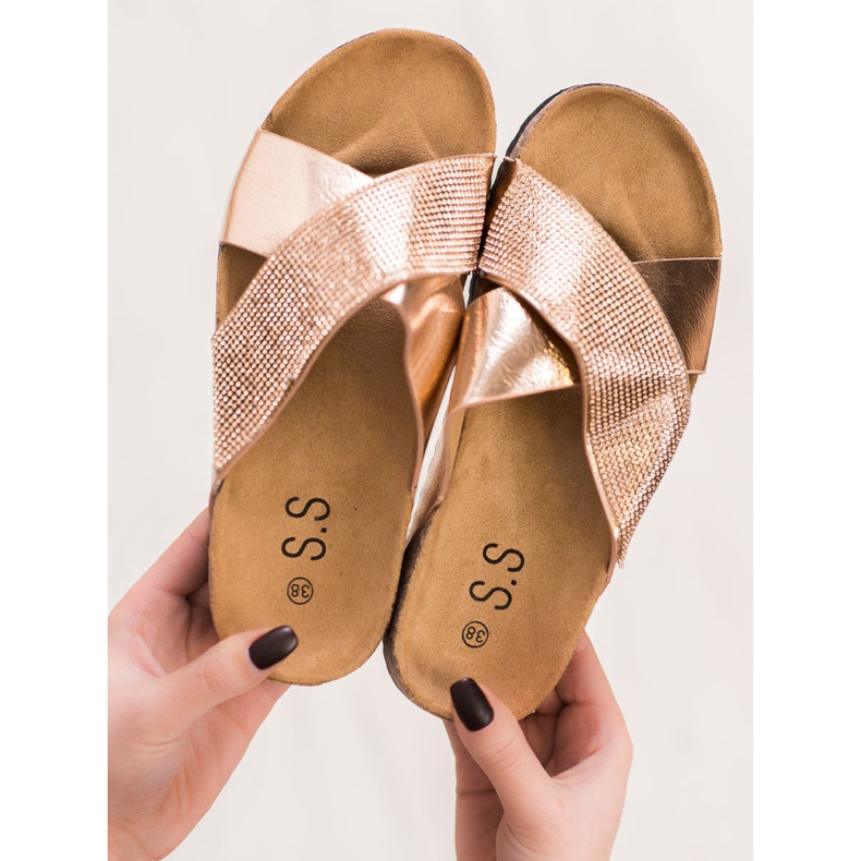 SHELOVET Pantuflas doradas clásicas dorado 1