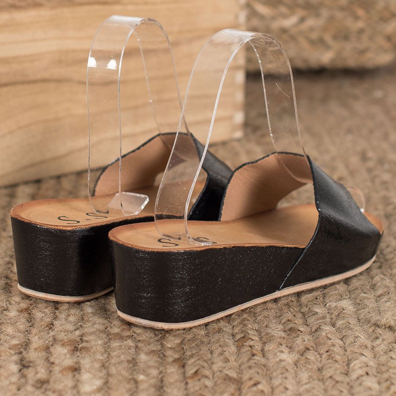 SHELOVET Zapatillas de cuña con estilo negro 1