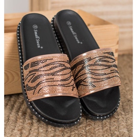 SHELOVET Zapatillas de moda con circonita cúbica marrón amarillo 1