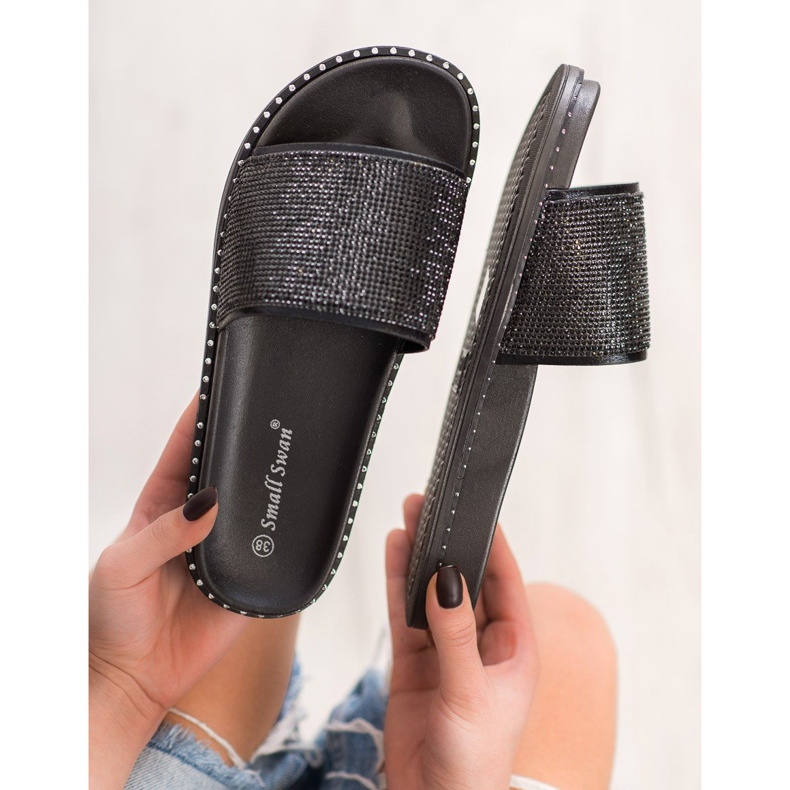 SHELOVET Zapatillas de moda con circonita cúbica negro 2