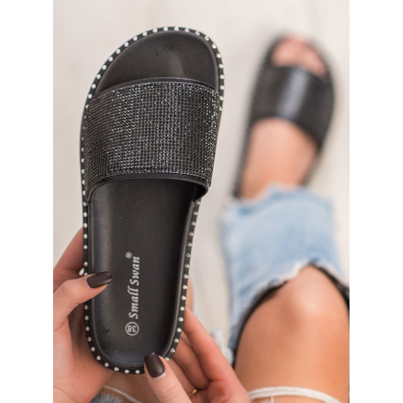 SHELOVET Zapatillas de moda con circonita cúbica negro 1