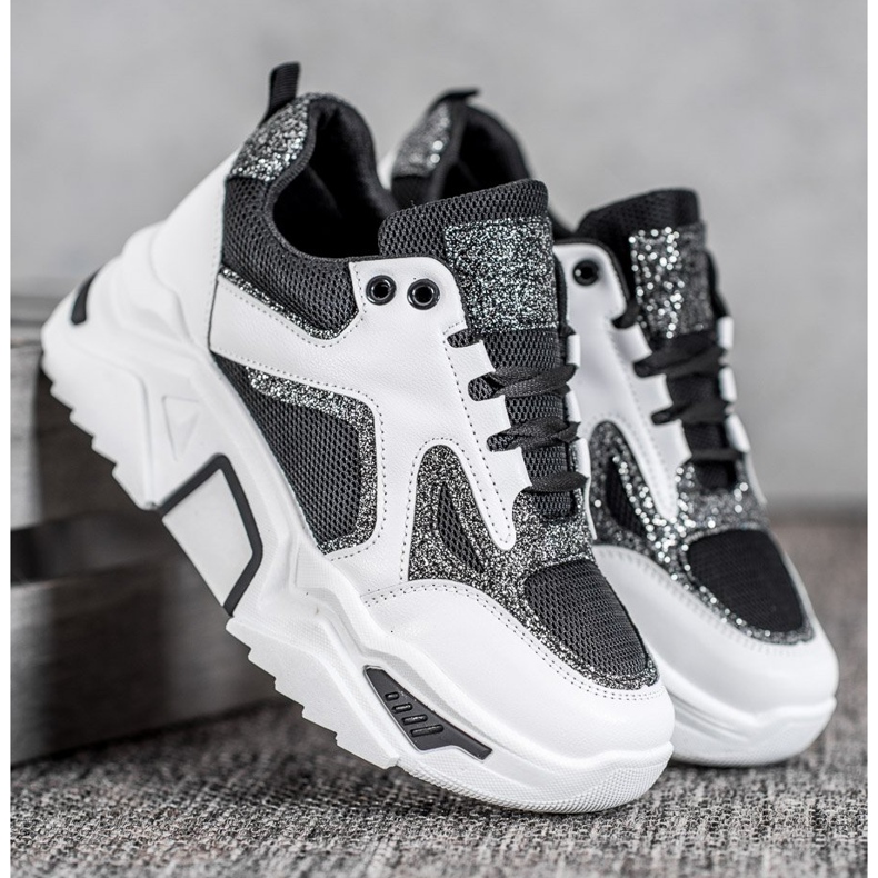 Seastar Zapatillas de moda con purpurina blanco negro 1