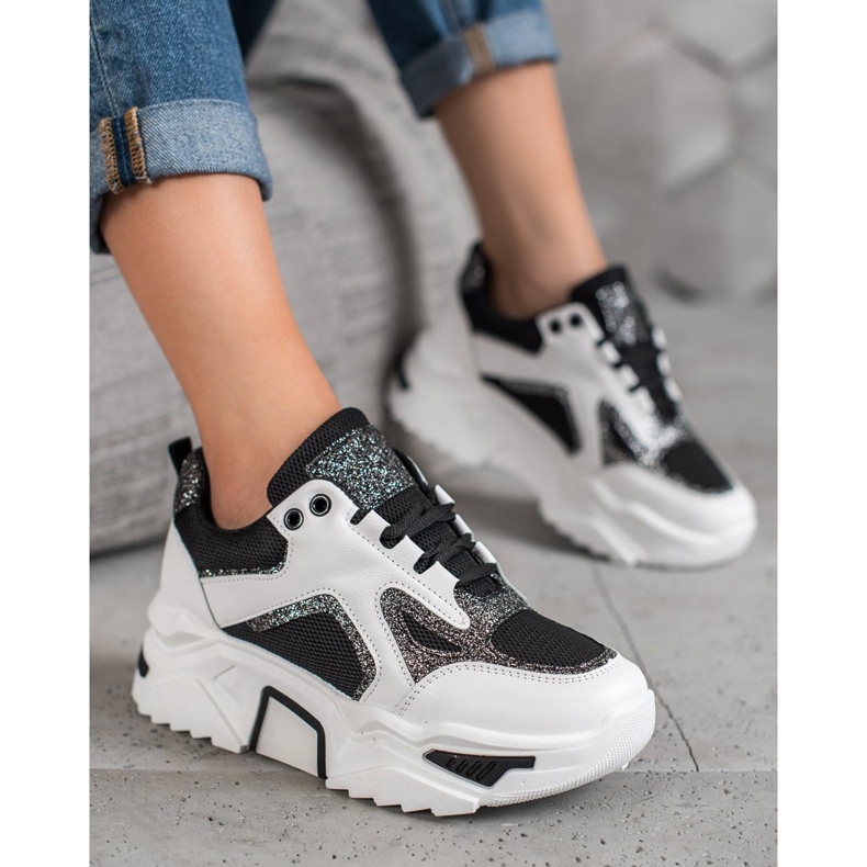 Seastar Zapatillas de moda con purpurina blanco negro 2