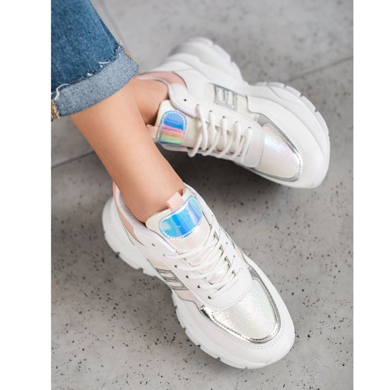 SHELOVET Zapatillas de deporte de cuero ecológico de moda blanco multicolor 1 SHELOVET Zapatillas de deporte de cuero ecológico de moda blanco multicolor 1