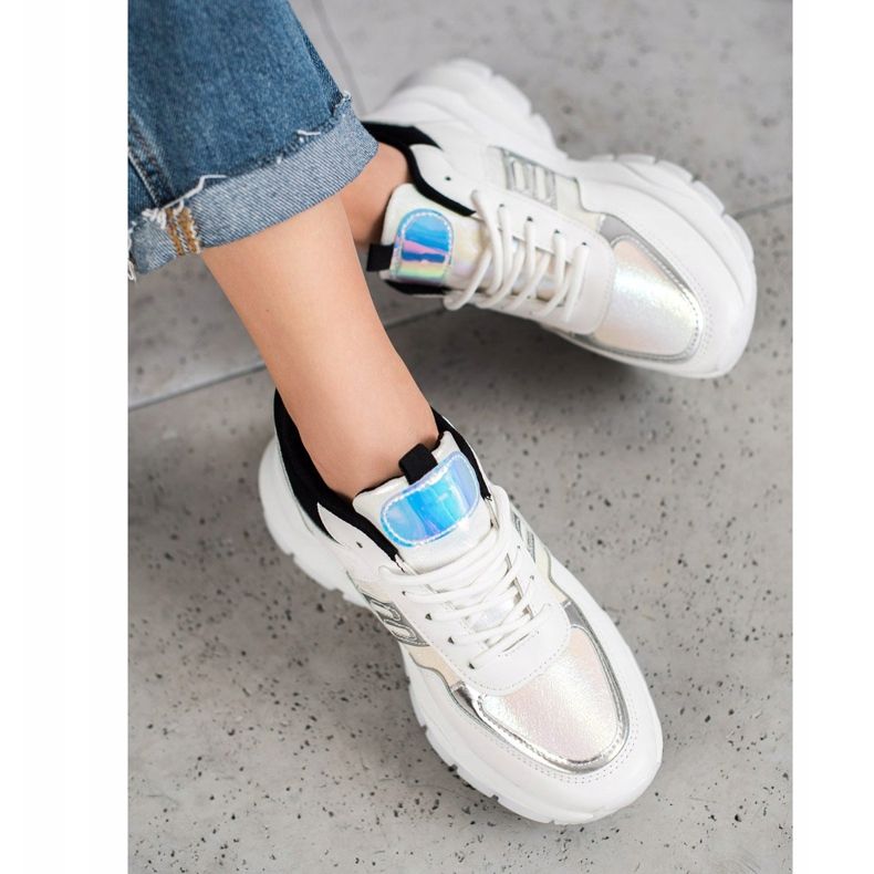 SHELOVET Zapatillas de deporte de cuero ecológico de moda blanco negro multicolor 1