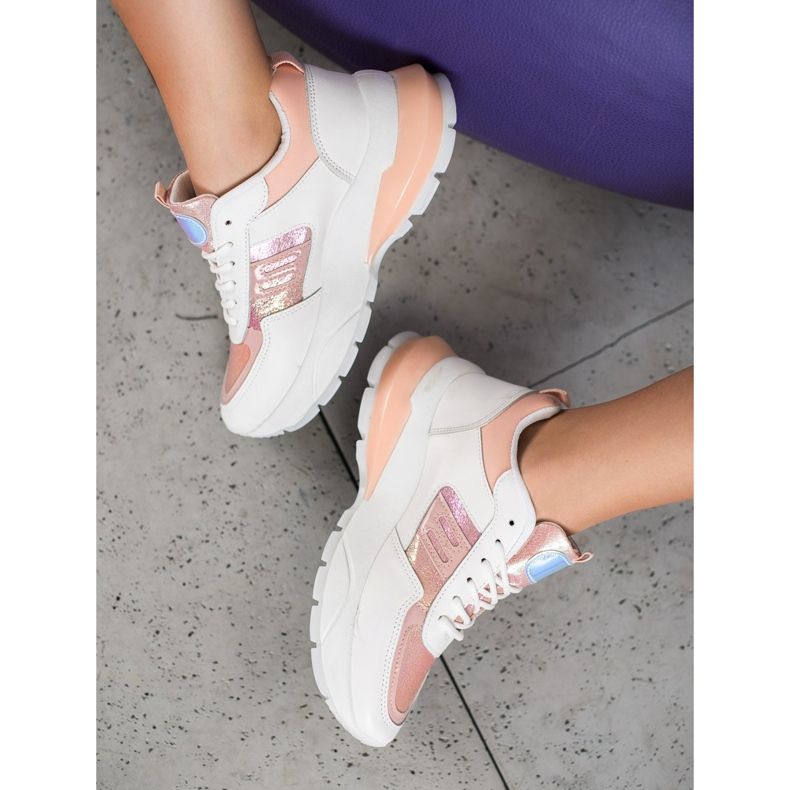 SHELOVET Zapatillas de deporte de cuero ecológico de moda blanco rosa multicolor 2
