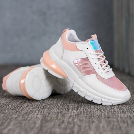 SHELOVET Zapatillas de deporte de cuero ecológico de moda blanco rosado multicolor 4