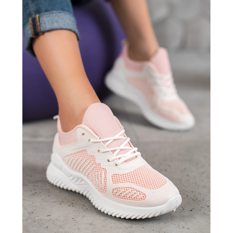 SHELOVET Zapatillas clásicas con malla blanco rosa 1