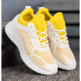 SHELOVET Zapatillas clásicas con malla blanco amarillo 2