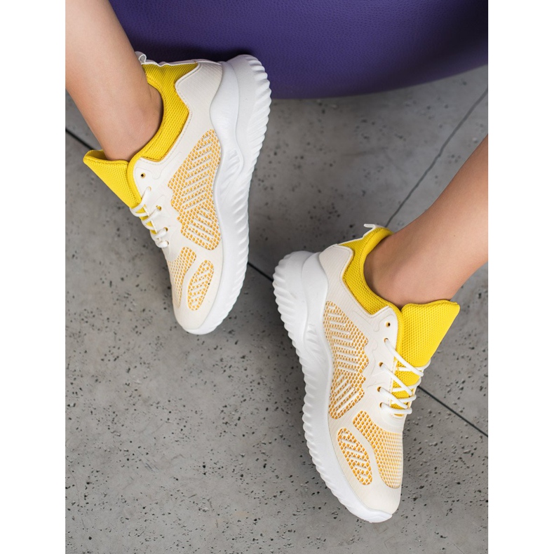 SHELOVET Zapatillas clásicas con malla blanco amarillo 1