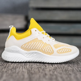 SHELOVET Zapatillas clásicas con malla blanco amarillo 4