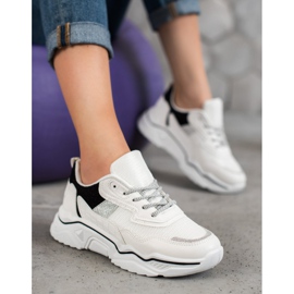 SHELOVET Zapatillas en la plataforma con purpurina blanco negro 1 SHELOVET Zapatillas en la plataforma con purpurina blanco negro 1