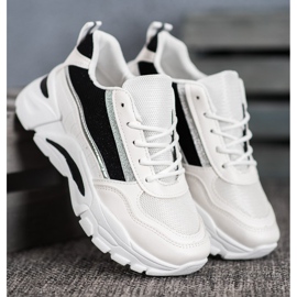 SHELOVET Zapatillas elegantes con purpurina blanco negro 2