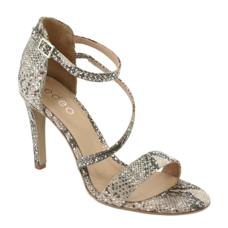 Sandalias de piel con pin Edeo 3344 serpiente / beige gris 1