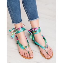 SHELOVET Sandalias Atadas Con Piña multicolor verde 1