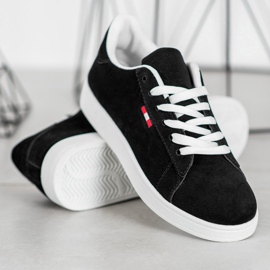 SHELOVET Zapatos cómodos de cuero ecológico negro 4