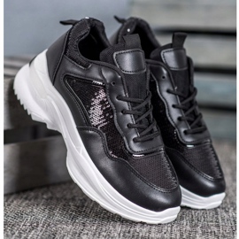 SHELOVET Zapatillas de moda con lentejuelas negro 4