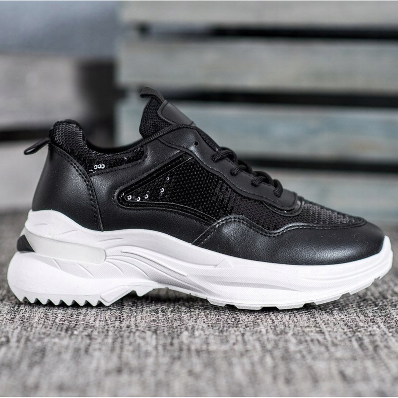 SHELOVET Zapatillas de moda con lentejuelas negro 1