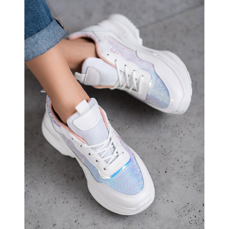 SHELOVET Zapatillas de moda con lentejuelas blanco 1