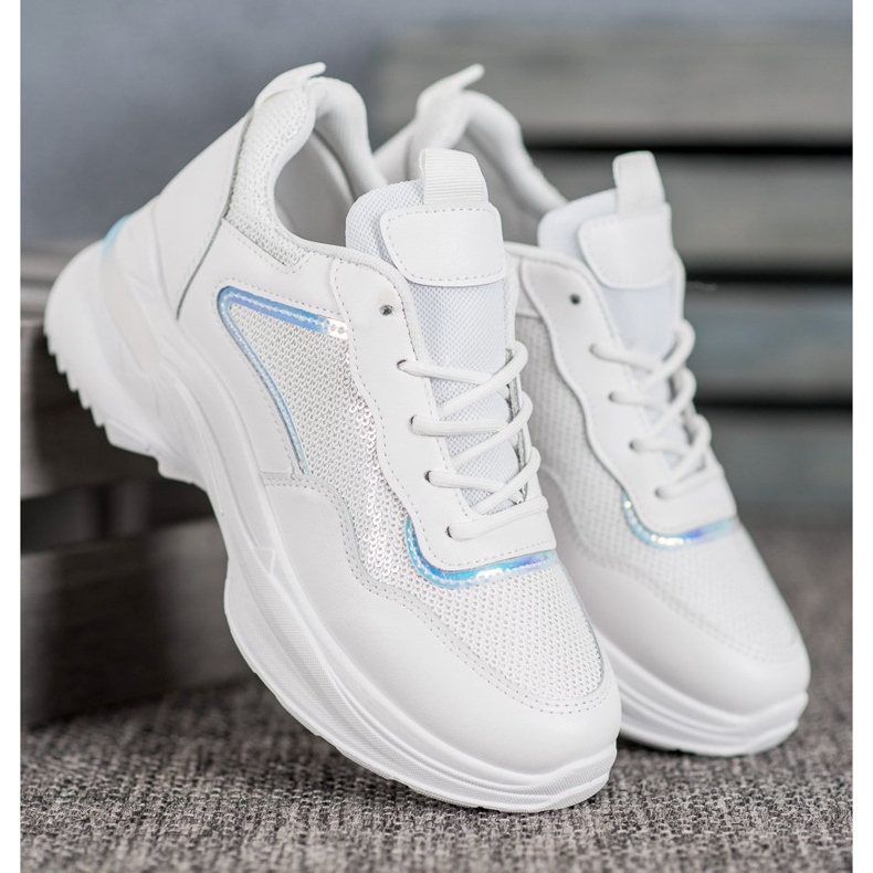 SHELOVET Zapatillas de moda con lentejuelas blanco 2