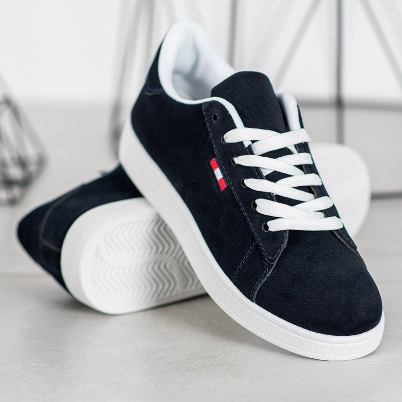 SHELOVET Zapatos cómodos de cuero ecológico azul marino 1