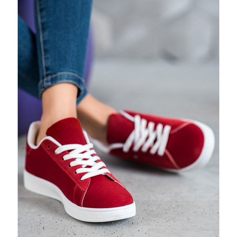 SHELOVET Zapatos cómodos de cuero ecológico rojo 2