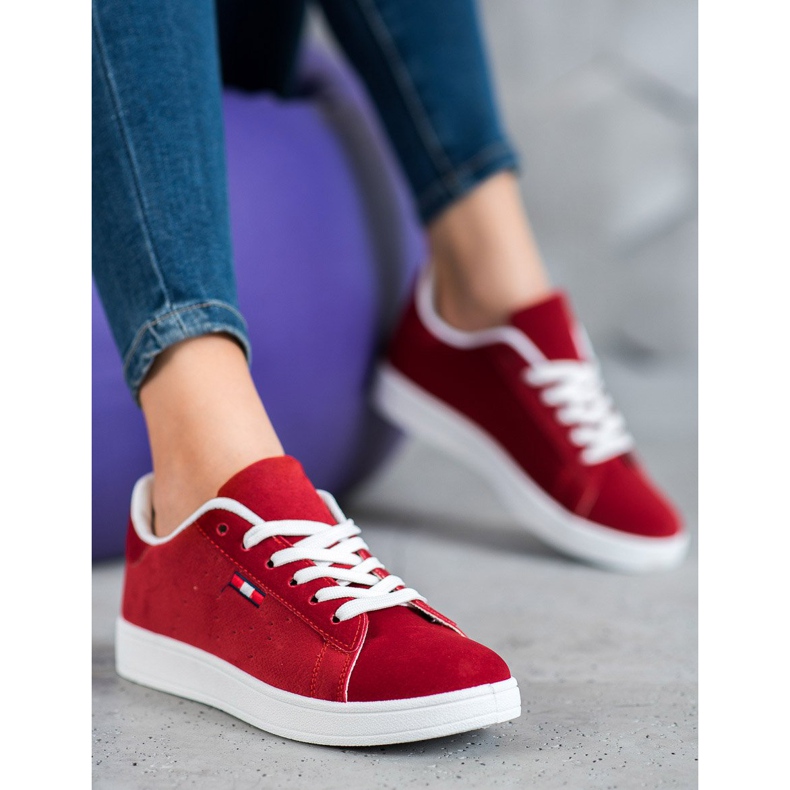SHELOVET Zapatos cómodos de cuero ecológico rojo 1