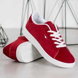 SHELOVET Zapatos cómodos de cuero ecológico rojo 3
