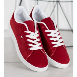 SHELOVET Zapatos cómodos de cuero ecológico rojo 4